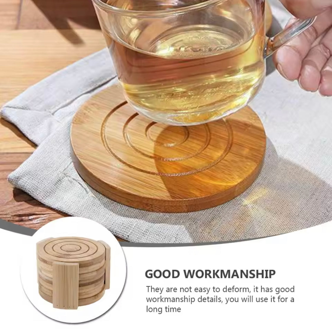 7Pcs Bamboo Coasters, Household Drink Cup Pads Protection, Tea Cup Table Holder 7Pcs Bamboo Coasters, Household Drink Cup Pads Protection, Tea Cup Table Holder